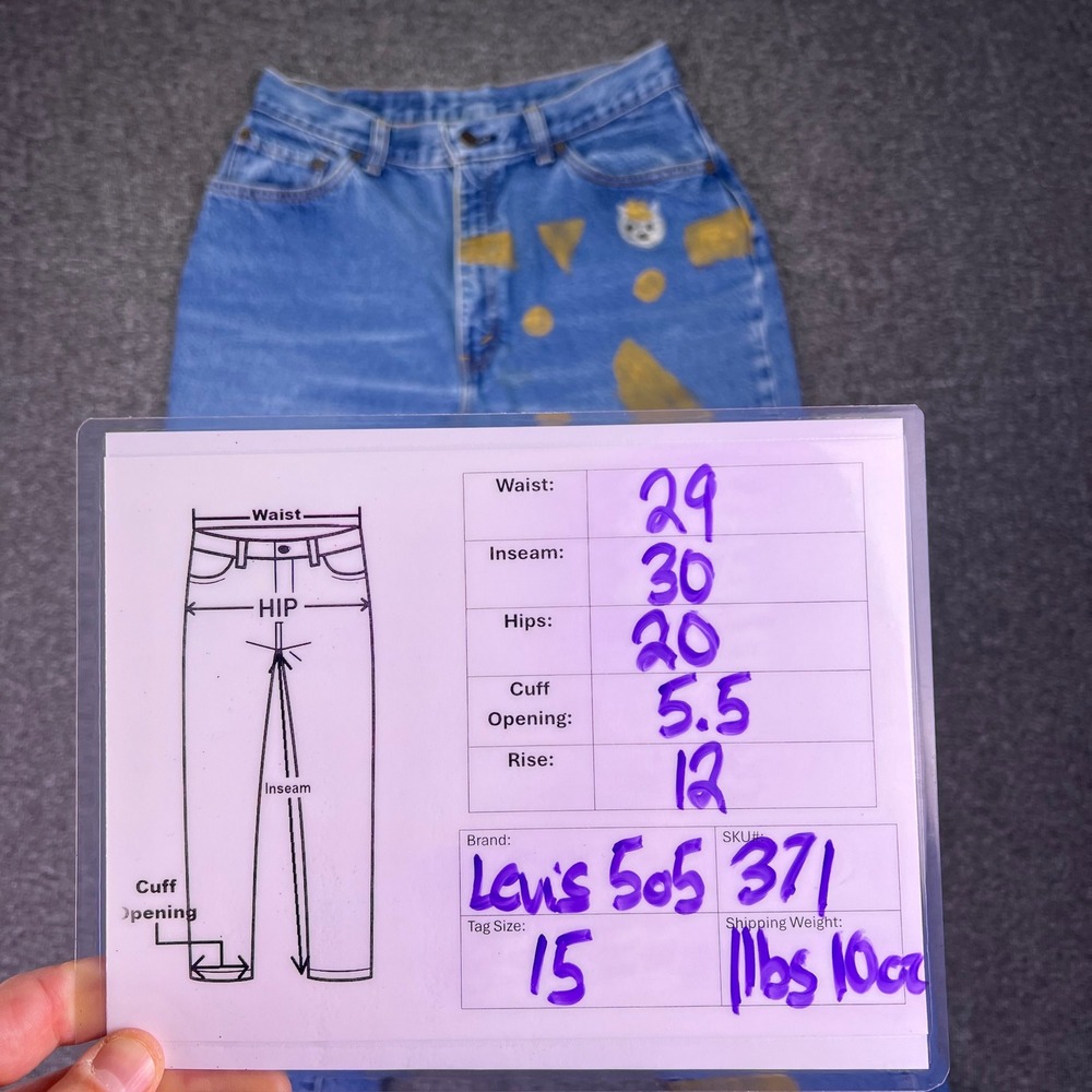 VTG 90s Levis 505 Jeans Womens 15 Blue High Rise Painted Tapered USA Made Grunge - Picture 3 of 16
